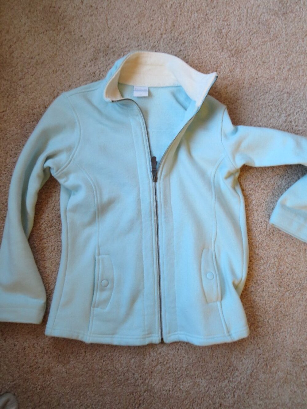 Columbia Women's Light Blue Fleece Jacket Size XS, Full Zip, Pockets w/snaps